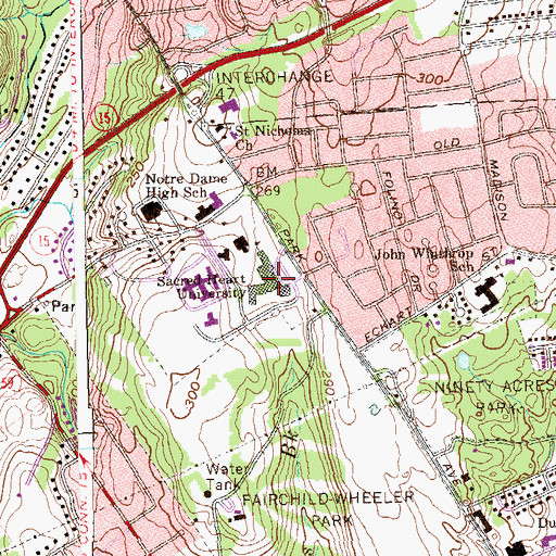 Topographic Map of Sacred Heart University, CT