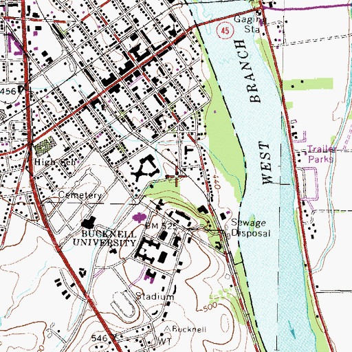 Topographic Map of President's House-Bucknell University, PA