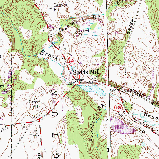 Topographic Map of Sadds Mill, CT