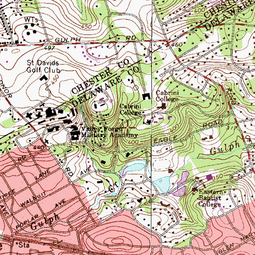 Topographic Map of Cabrini Apartment Complex, PA