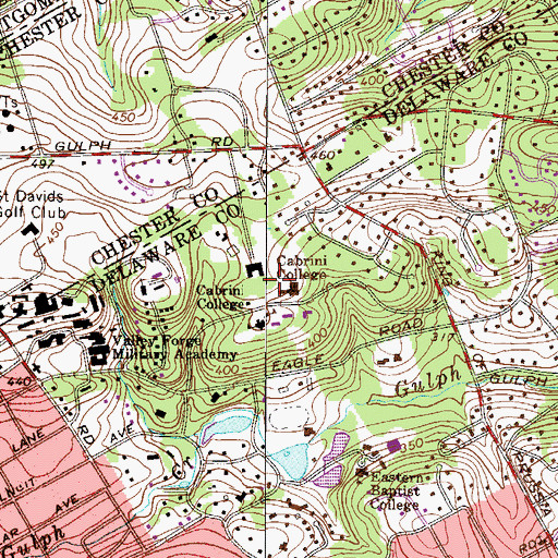 Topographic Map of George D Widener Campus Center, PA