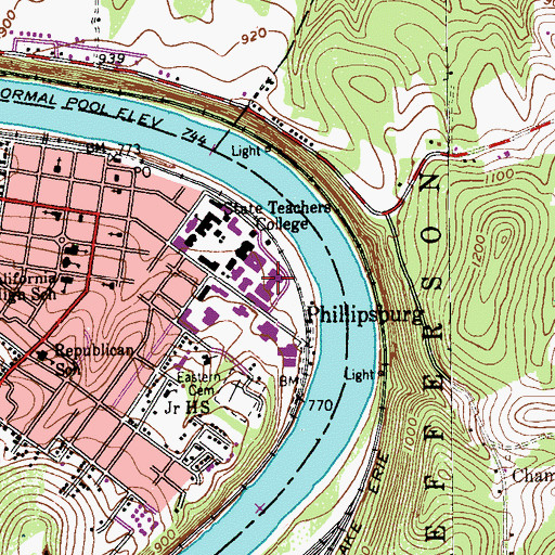 Topographic Map of Hamer Hall, PA