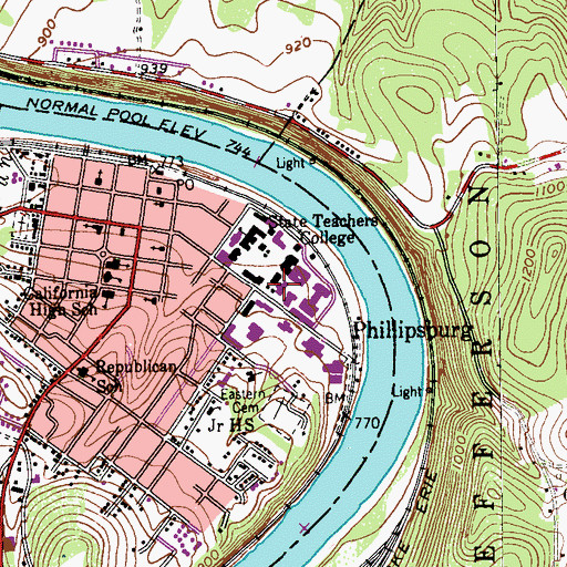 Topographic Map of Keystone Hall, PA