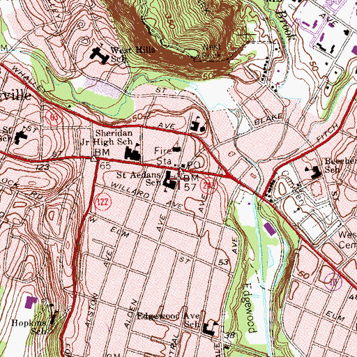 Topographic Map of Saint Aedan School, CT