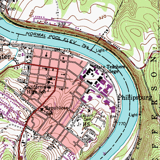 Topographic Map of Manderino Library, PA