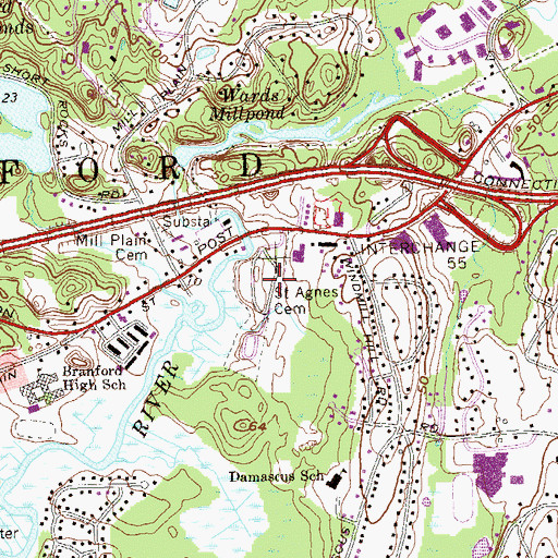 Topographic Map of Saint Agnes Cemetery, CT