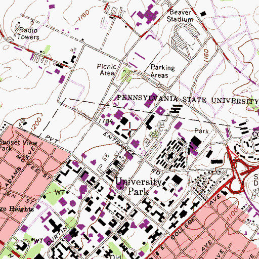 Topographic Map of Curtin Hall, PA