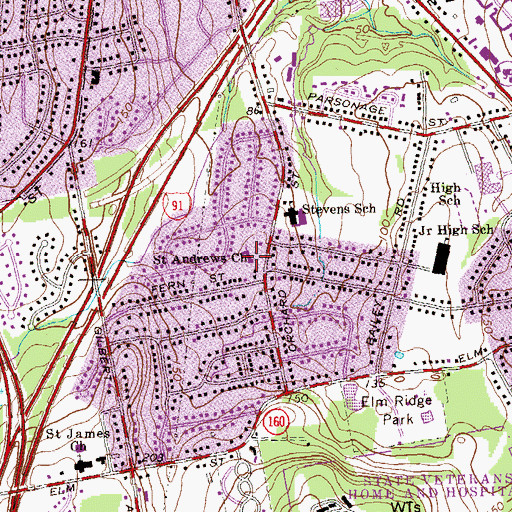 Topographic Map of Saint Andrews Church, CT