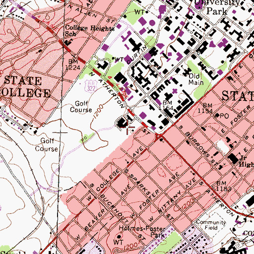 Topographic Map of Hallowell Building, PA