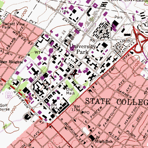 Topographic Map of Hetzel Union Building, PA