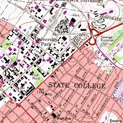 Topographic Map of Hibbs Hall, PA