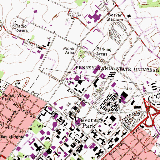 Topographic Map of Johnston Commons, PA