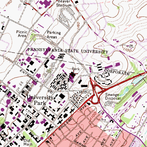 Topographic Map of Lasch Football Building, PA