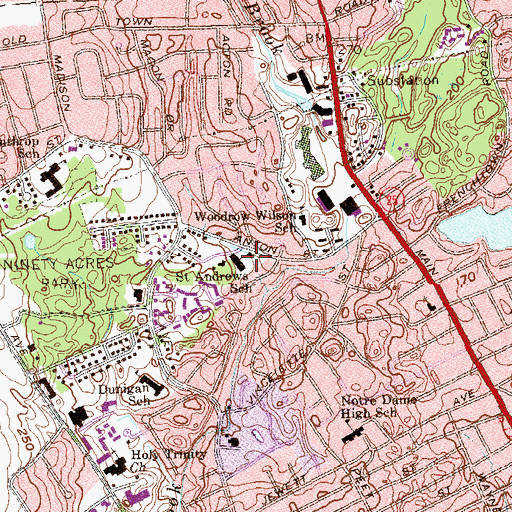 Topographic Map of Saint Andrews School, CT