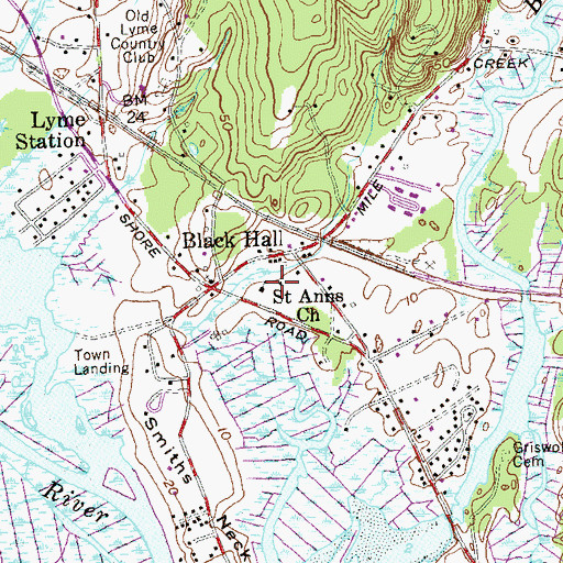 Topographic Map of Saint Anns Church, CT
