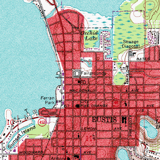 Topographic Map of Eustis Post Office, FL
