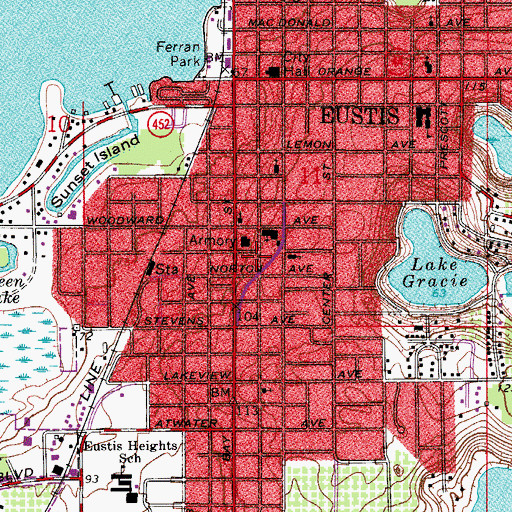 Topographic Map of Eustis Police Department, FL