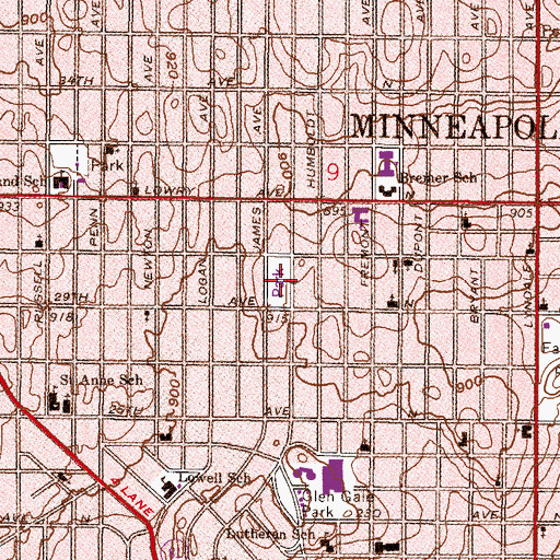 Topographic Map of Jordan Park, MN