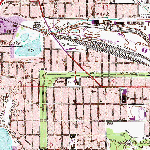 Topographic Map of Victory Park, MN