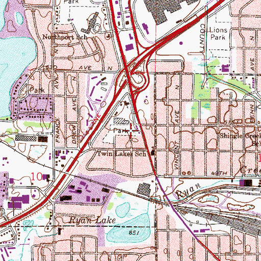 Topographic Map of Happy Hollow Park, MN