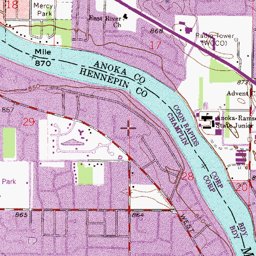 Topographic Map of West River Park, MN