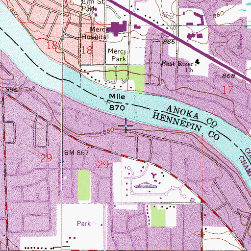 Topographic Map of Shores Park, MN