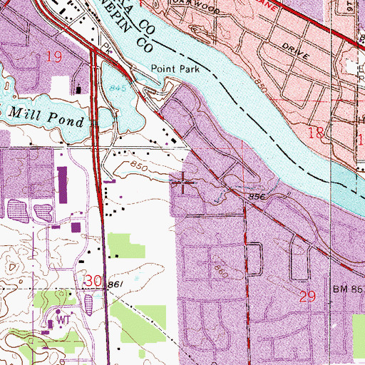 Topographic Map of Oak Creek Park, MN
