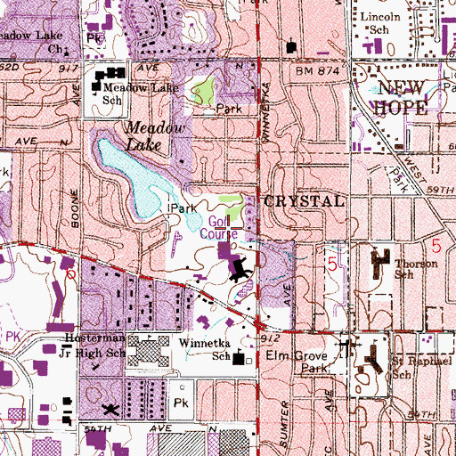 Topographic Map of New Hope Golf Course, MN