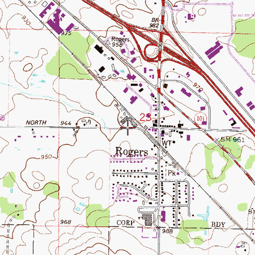 Topographic Map of Rogers, MN