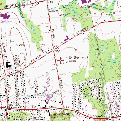 Topographic Map of Saint Bernards Cemetery, CT