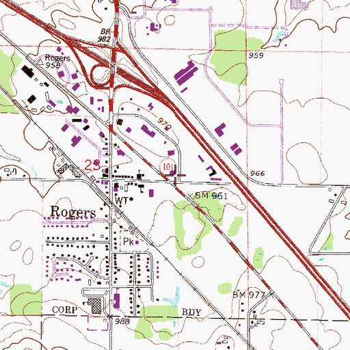 Topographic Map of Rogers Post Office, MN