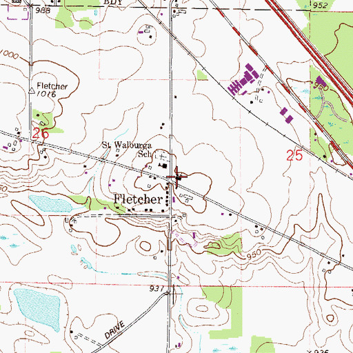 Topographic Map of Saint Walburga's Catholic Church, MN