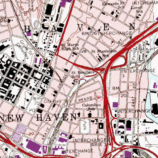 Topographic Map of Saint Boniface School, CT