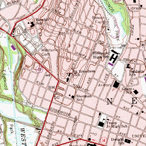Topographic Map of Saint Brenden School, CT