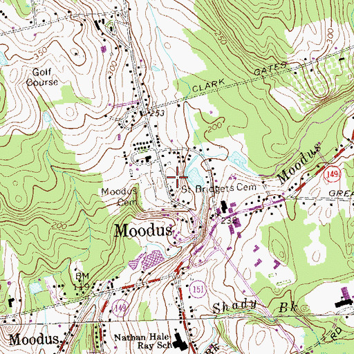 Topographic Map of Saint Bridgets Cemetery, CT