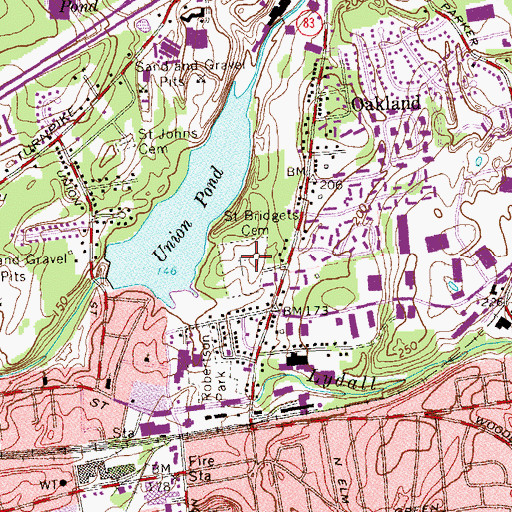 Topographic Map of Saint Bridgets Cemetery, CT