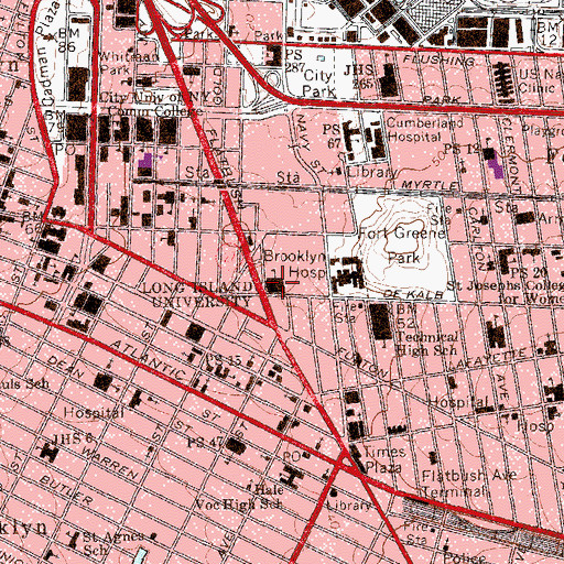 Topographic Map of Brooklyn Paramount Theater (historical), NY