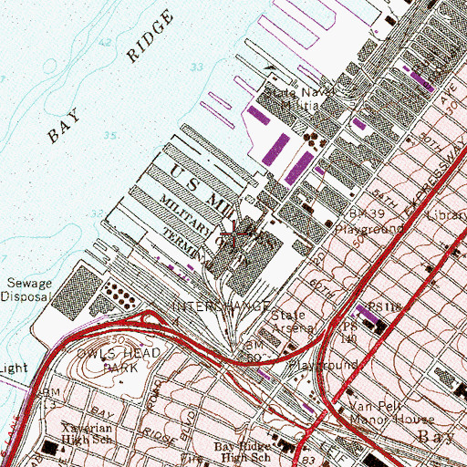 Topographic Map of New York Port of Embarkation And Army Supply Base (historical), NY