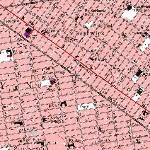 Topographic Map of Bushwick Theater (historical), NY