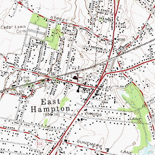 Topographic Map of East Hampton Middle School, NY