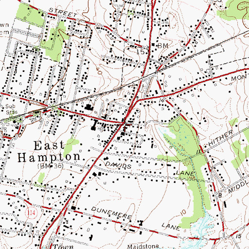 Topographic Map of East Hampton Village Hall, NY