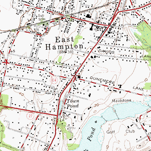 Topographic Map of East Hampton Library, NY