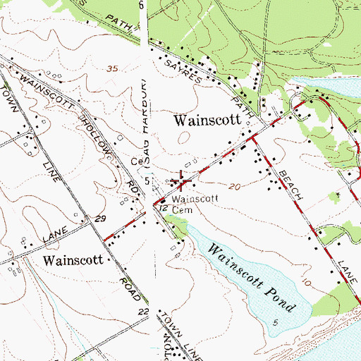 Topographic Map of Wainscott Chapel, NY