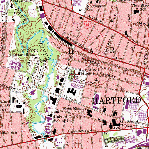 Topographic Map of Saint Francis Hospital and Medical Center, CT