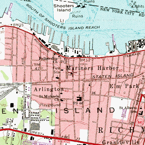 Topographic Map of Mariners Harbor Baptist Church (historical), NY