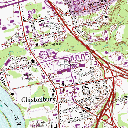 Topographic Map of Saint James Cemetery, CT