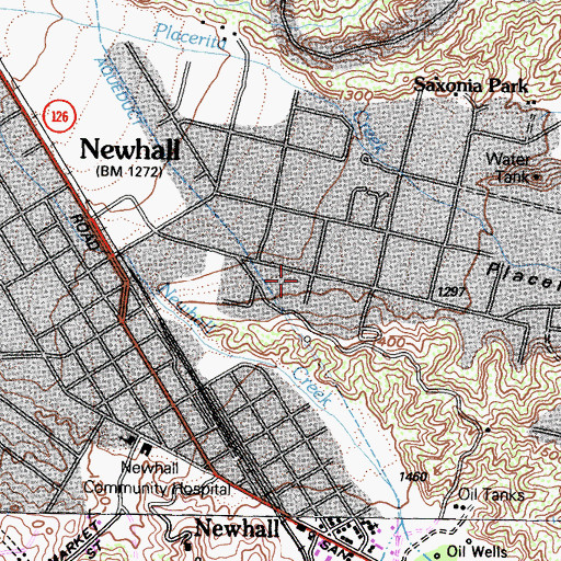 Topographic Map of Placerita Baptist Church, CA