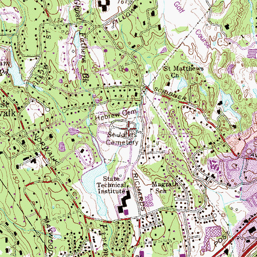 Topographic Map of Saint Johns Cemetery, CT