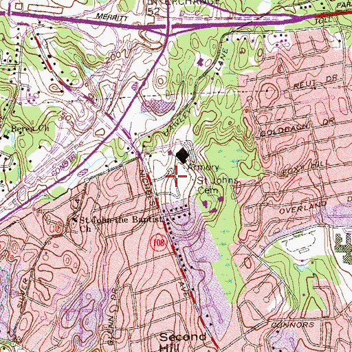 Topographic Map of Saint Johns Cemetery, CT