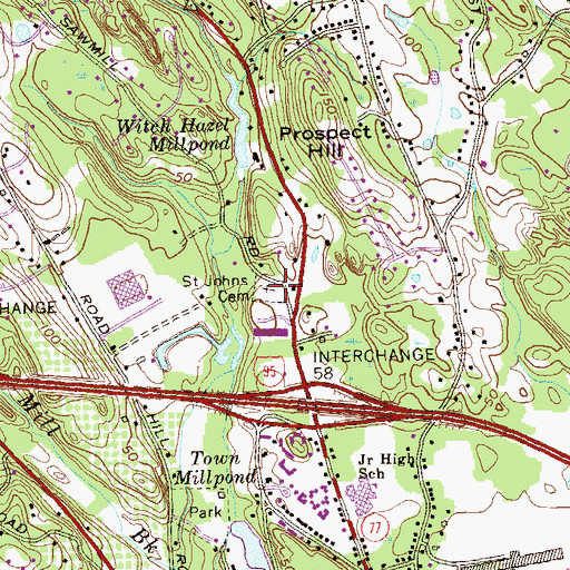 Topographic Map of Saint Johns Cemetery, CT